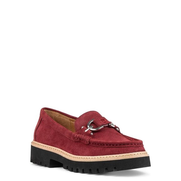 Donald Pliner Women's Helio Cranberry Red Suede Leather Loafers Flats SZ 8 NEW - Picture 2 of 6